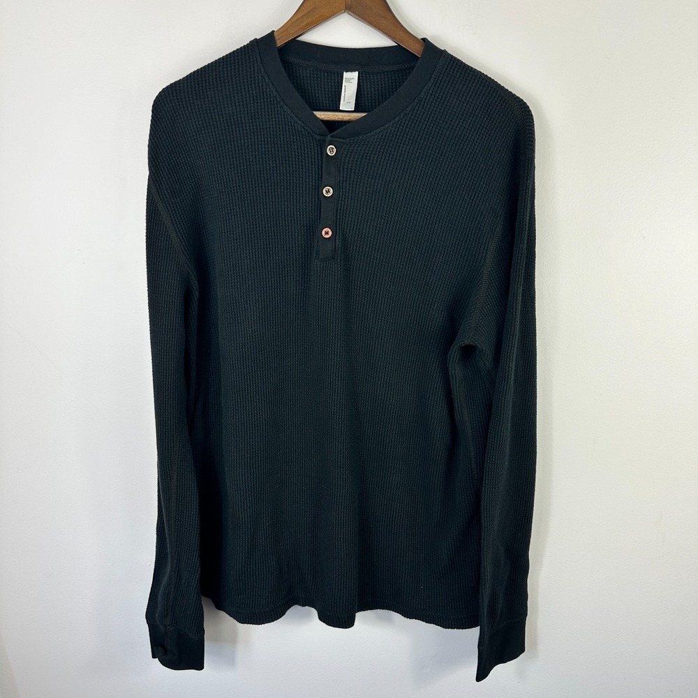 American Apparel Black Long Sleeve Waffle Henley